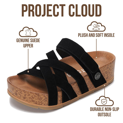 Project Cloud strappy wedge sandals with comfortable plush insole