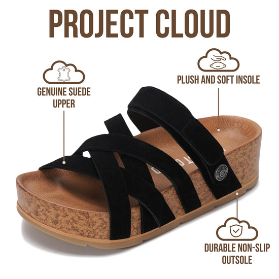 Project Cloud strappy wedge sandals with comfortable plush insole