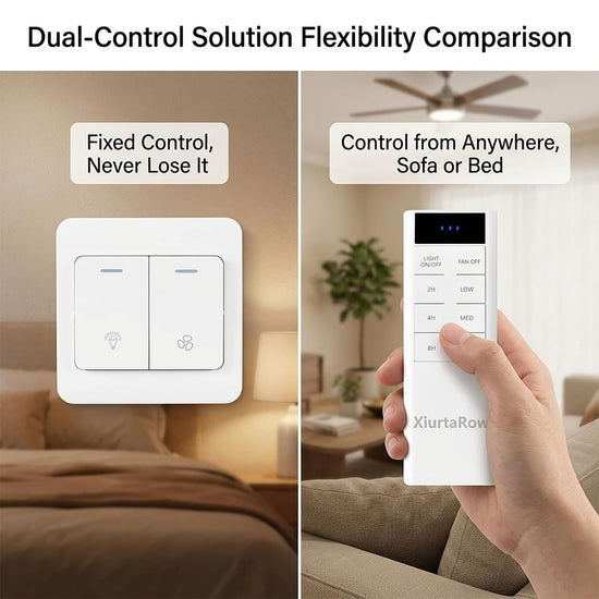 XiurtaRow Ceiling Fan Remote Control Kit, Dual Control Wall Switch & Handheld Remote with Receiver, 3-Speed Light Dimmer Timer, Universal Replacement for Harbor Breeze Hampton Bay AC Motor Fans