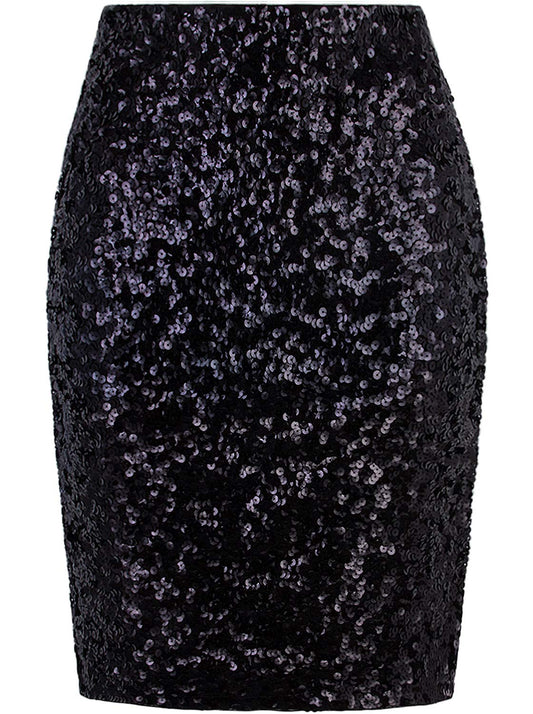 Vijiv women's sequin skirt — midi high waist with side slit for parties and cocktails