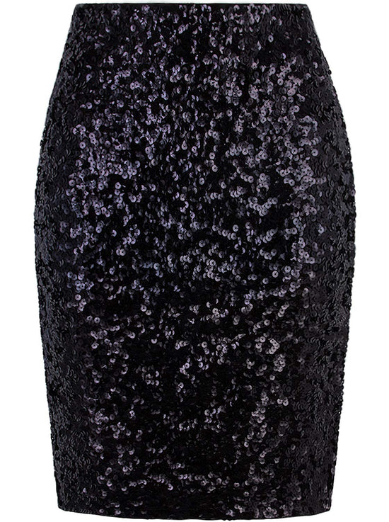 Vijiv women's sequin skirt — midi high waist with side slit for parties and cocktails