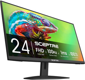 Sceptre Prime 24-inch Gaming Monitor 100Hz 1ms DisplayPort HDMI x2 100% sRGB AMD FreeSync Build-in Speakers, Eye Care Frameless Machine Black 2025 (E248W-FW100T)