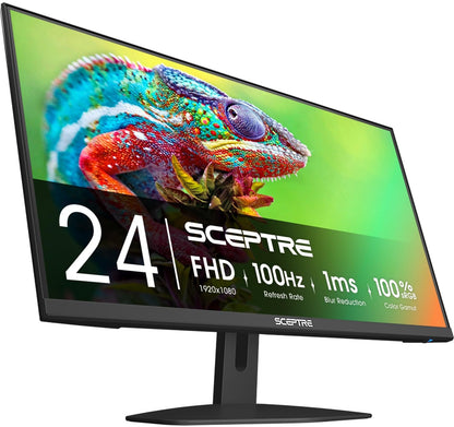 Sceptre Prime 24-inch Gaming Monitor 100Hz 1ms DisplayPort HDMI x2 100% sRGB AMD FreeSync Build-in Speakers, Eye Care Frameless Machine Black 2025 (E248W-FW100T)
