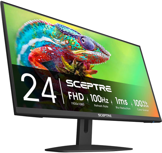 Sceptre Prime 24-inch Gaming Monitor 100Hz 1ms DisplayPort HDMI x2 100% sRGB AMD FreeSync Build-in Speakers, Eye Care Frameless Machine Black 2025 (E248W-FW100T)