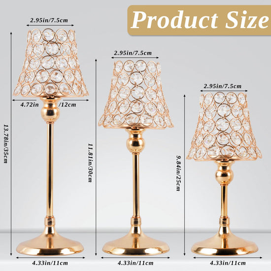 Gold Crystal Metal Candle Holders Set of 3 Tealight for Table Centerpieces