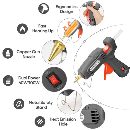 ROMECH hot glue gun with dual power and storage case for crafting and repairs