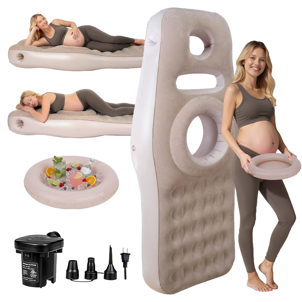 Body positioner — Inflatable pillow for stomach sleepers with belly and head hole