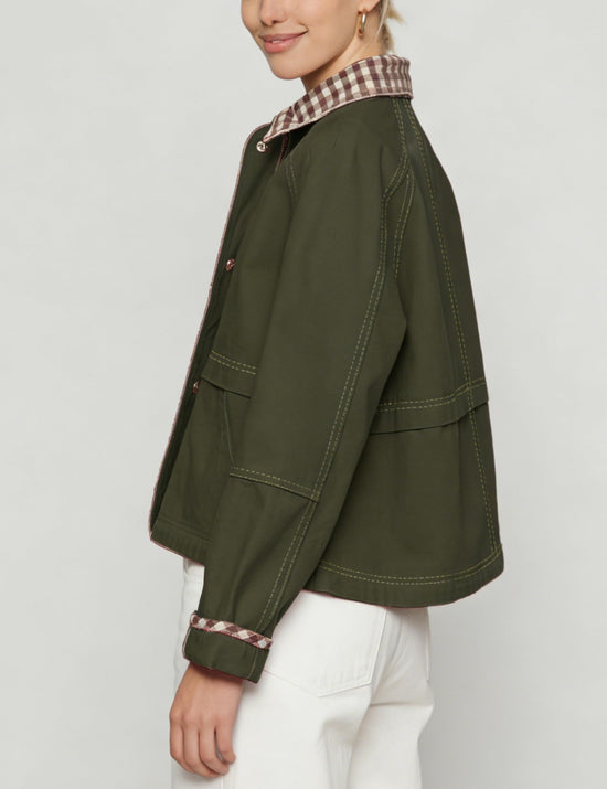 Aimiray coat — Windproof cropped plaid bomber with pockets
