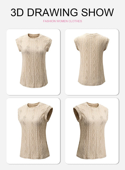 SHEWIN shirt — Lightweight crochet knit texture tank top with cap sleeves