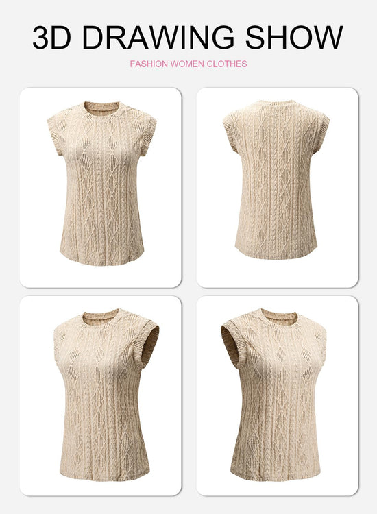 SHEWIN shirt — Lightweight crochet knit texture tank top with cap sleeves