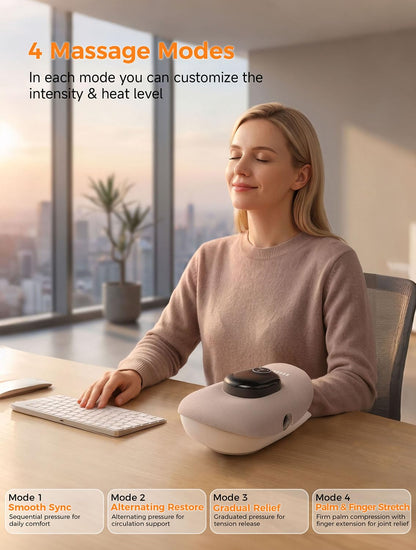 Hand Massager with Heat, Individual Fingers Stretching Massage, Champagne