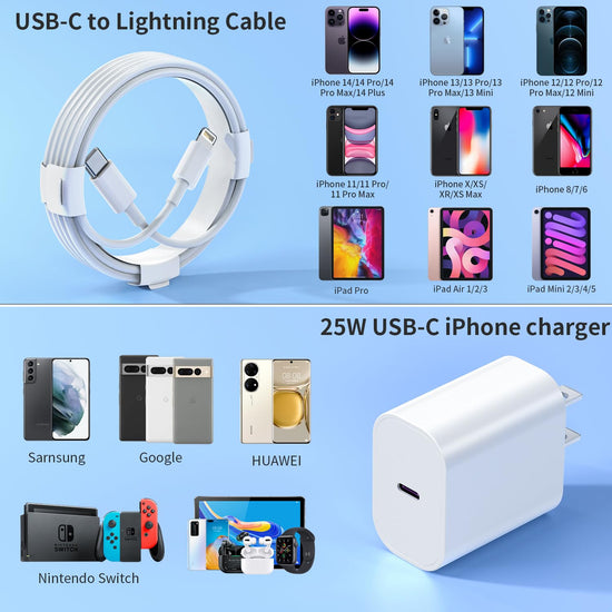 Charging adapter — 25W Type C wall charger with 6FT USB C to Lightning cable