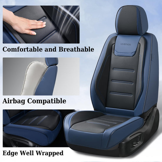 Coverado car seat covers — waterproof leather front seat protectors in blue