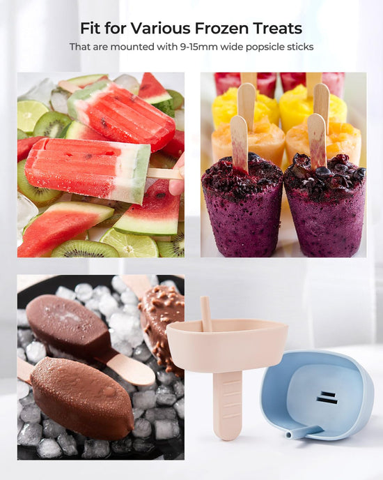 4Pack drip-free silicone popsicle holders — AODISTUCE holder with straw and slots for sticks