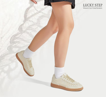Sneakers — Lace detail with organza ribbon lace-up design and gum sole