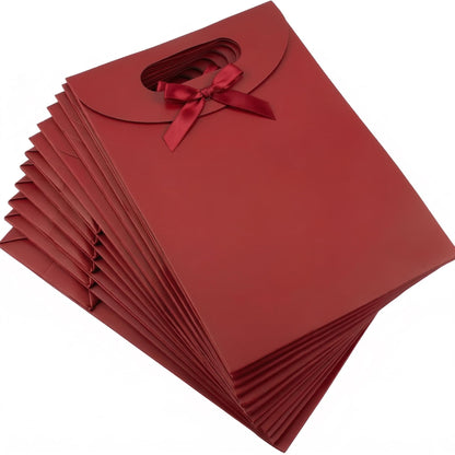 Viongna 12Pcs Kraft Paper Bags with Handles Paper Gift Bags Stand Up Gift Bag with Bow Tie Gift Bag for Candy Cookies Packaging Wedding Christmas Party Red 5.5"x2.8"x7.9"