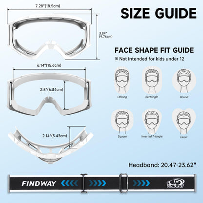 findway ski goggles otg — over glasses snow goggles with UV protection for all users