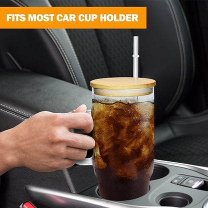 FECBK 40 oz glass tumbler with handle - high capacity and comfortable grip.FECBK drinking cup — 40 oz glass tumbler with handle and comfortable grip.