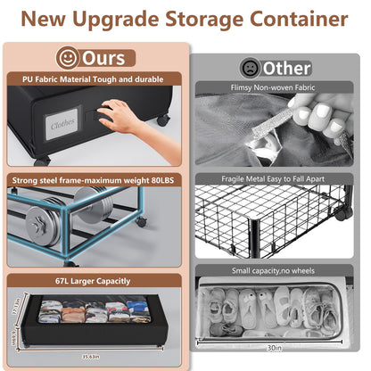 Storage box — Under bed organizer with wheels and lid by AUING, 2 pack