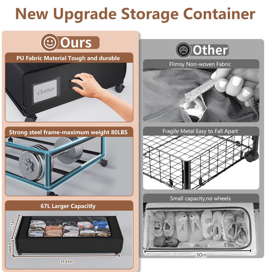Storage box — Under bed organizer with wheels and lid by AUING, 2 pack