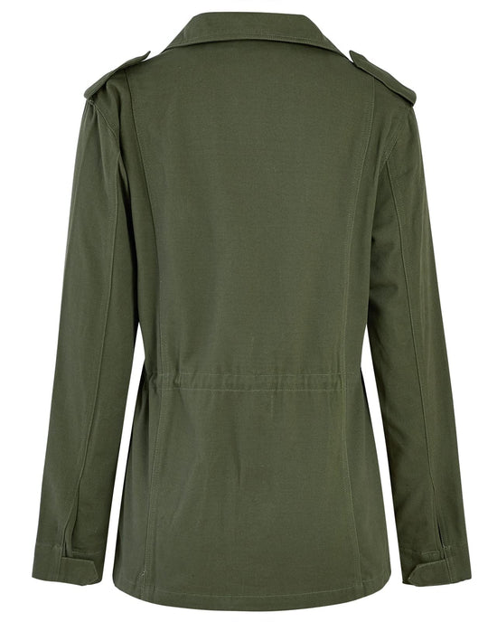 Soulomelody women military anorak coat with pockets and snap buttons