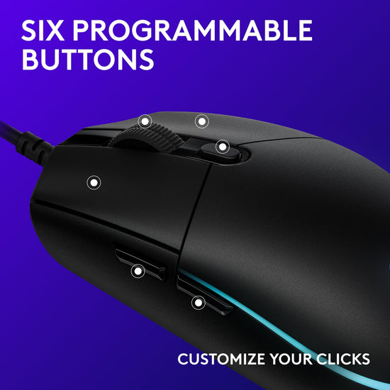 Logitech G203 wired gaming mouse — 8000 DPI with RGB lighting effects and 6 buttons