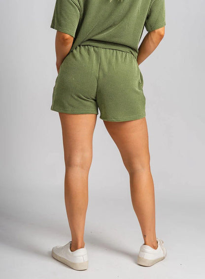 miduo coordinated outfit — ribbed textured knit lounge set with shorts and short sleeves