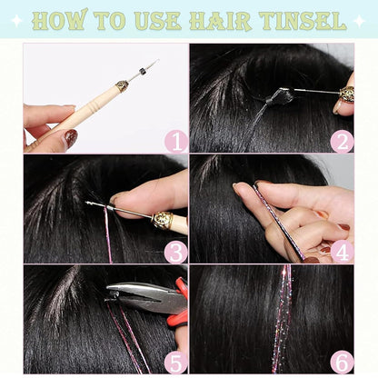 Hair extension — 18 colors hair tinsel kit with 7600 strands for girls
