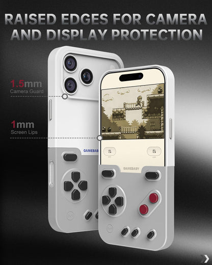 GameBaby for iPhone 17 Pro Case, Handheld Retro Gaming Console Style Phone Case with Physical Buttons for Gameboy Color Advance, Smartphone Cover Controller Supports Delta Emulator GB GBC GBA NES