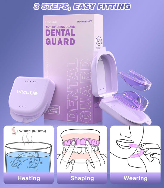 Litlcutie Anti Grinding Guard, Mouth Guard for Grinding Teeth at Night, Mouth Guards for Sleeping,Purple, 4 Pack/Small Size