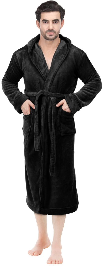 NY Threads men's robe - Luxury plush fleece with hood for spa use.
