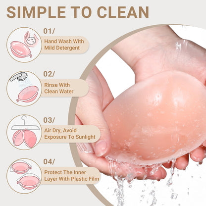 Cbthet Sticky Bra – Strapless & Backless Push Up Adhesive for Women, Invisible Silicone Bra with Nipple Covers (A Cups) Beige