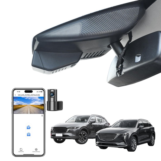 Mangoal dash cam with 4K front and 1080p rear for Mazda CX5 and CX-9 models 2019-2025 and 2020-2023 with WiFi, GPS, and 128GB card.