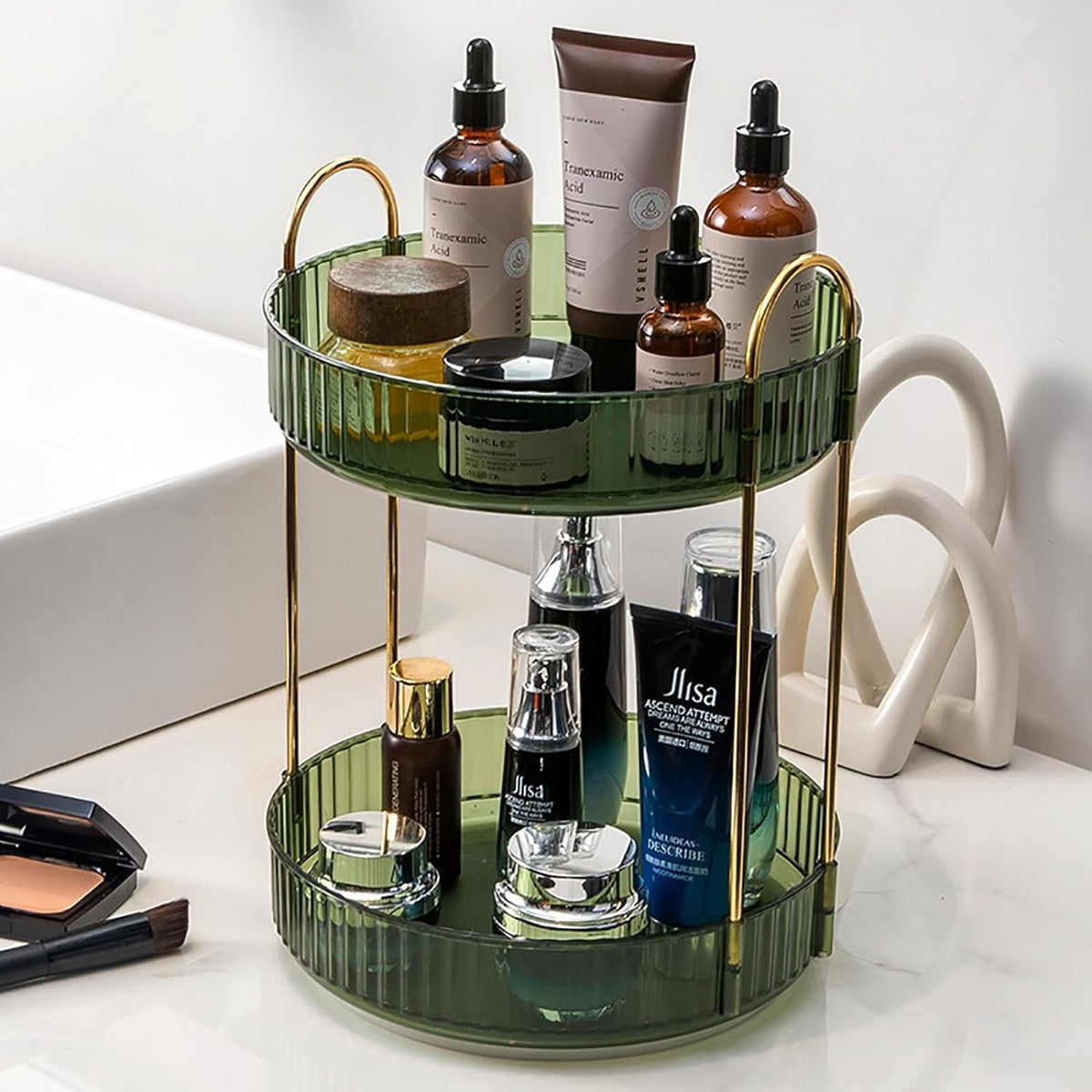 Zufudo rotating tray — Clear skincare and perfume storage for bathroom vanity