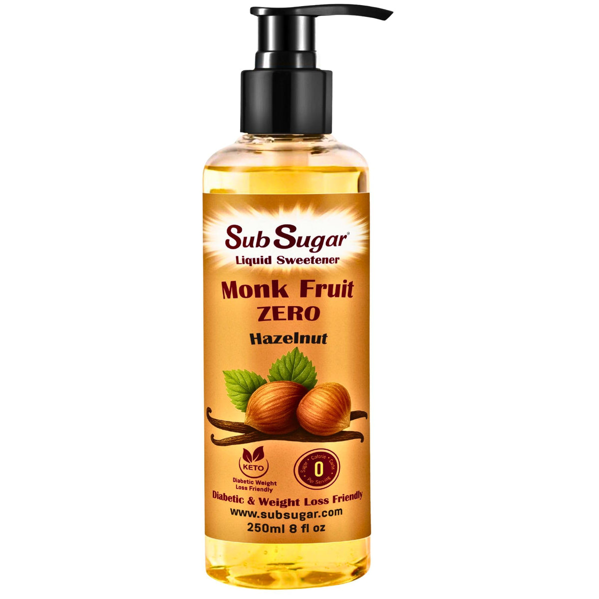 SubSugar hazelnut liquid sweetener — sugar free and keto friendly