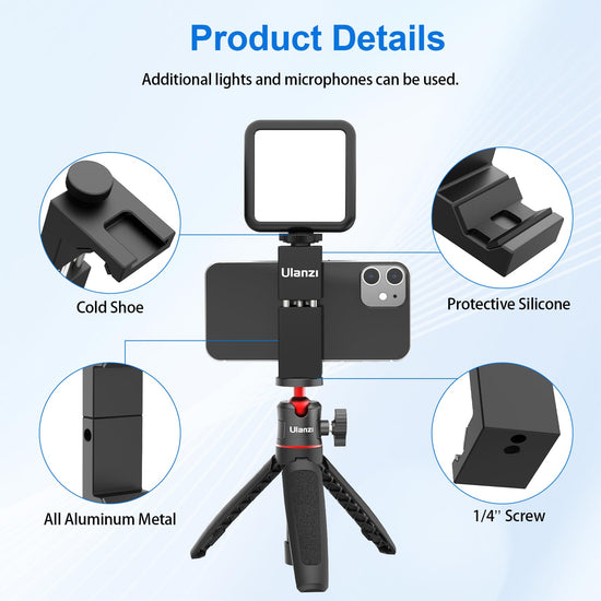 Camera support — ULANZI ST-02S aluminum phone tripod mount with cold shoe mount