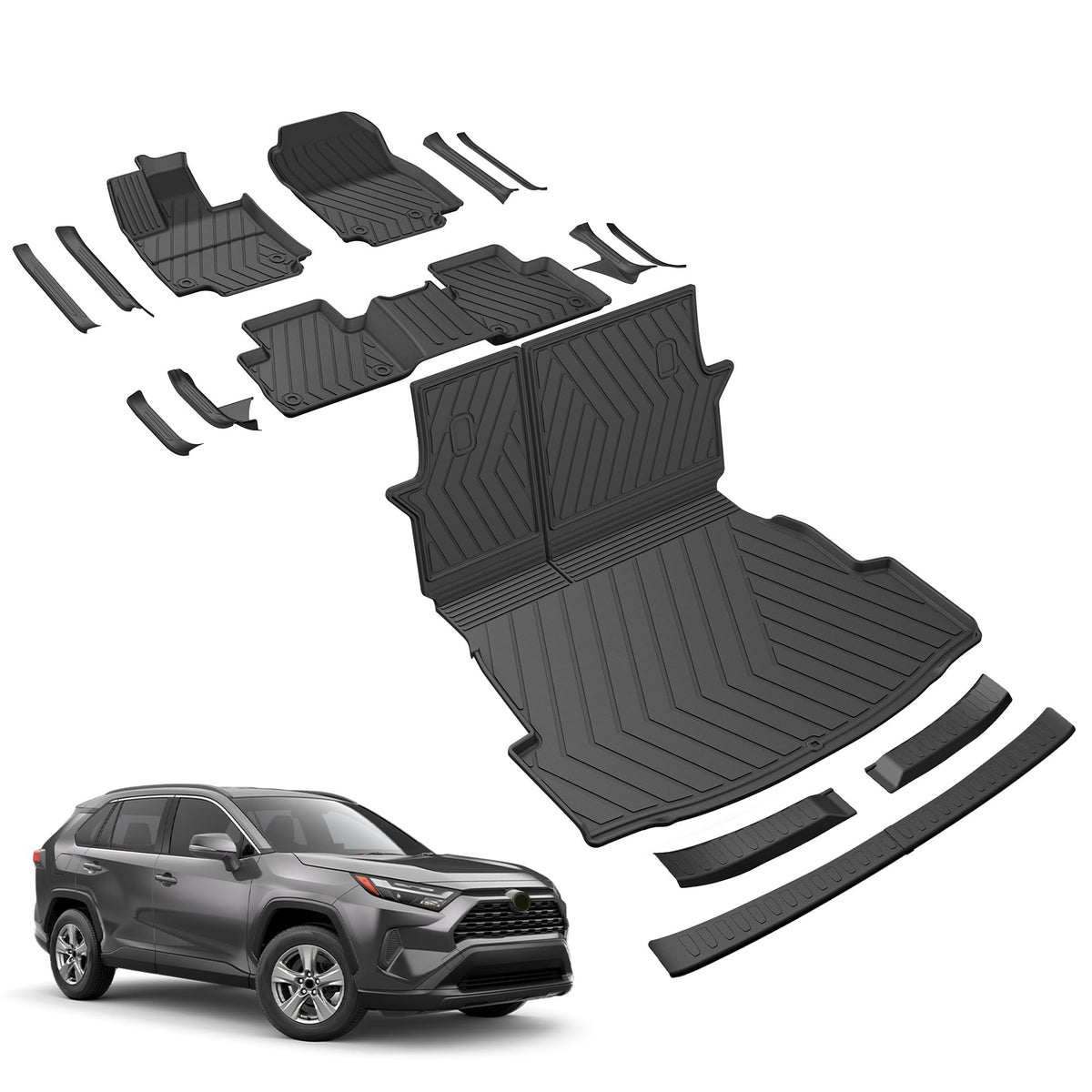 AOMSAZTO vehicle mats - all weather protection TPE floor liners for 2019-2025 Toyota RAV4