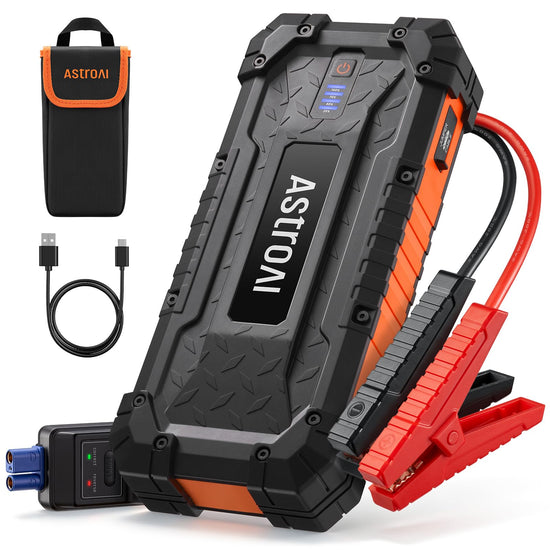 AstroAI jump starter — 1500A portable lithium power bank with flashlight and cables