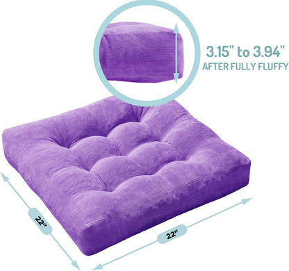 Degrees of Comfort floor cushions — square tufted corduroy design, 22x22 inch