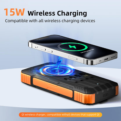 YOLOSKS Solar Charger Power Bank 49800mAh Wireless Portable Phone Charger, 22.5W QC3.0 Fast Charging Built in 4 Cables with USB C 6 Outputs & 2 Inputs for All Cell Phone