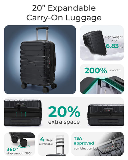 BAGSMART carry on suitcase - Lightweight and expandable with spinner wheels and TSA lock