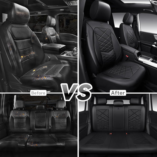 CAR PASS Luxury Nappa Leather Seat Covers Full Set, Water Resistant Faux Leather Seat Covers with Lumbar Support, Comfortable Automotive Seat Covers Universal Fit for SUV Sedan Van Truck, Solid Black
