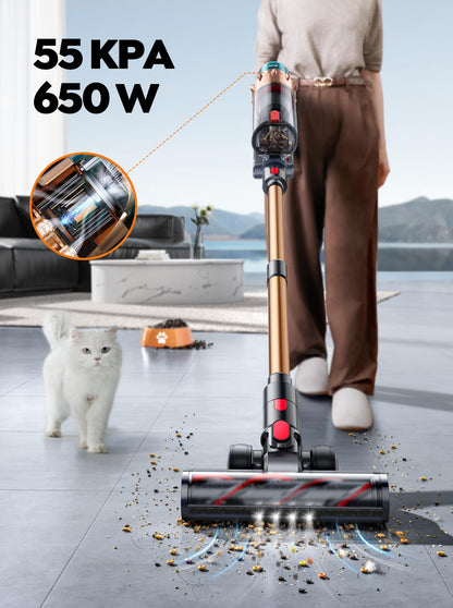 Cordless vacuum cleaner — 650W power with 70 mins runtime and removable battery