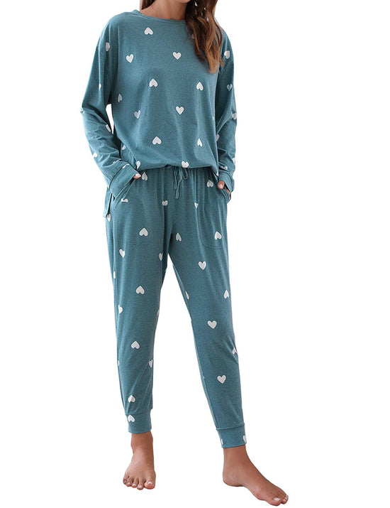 Blooming Jelly pajamas — Heart printed long sleeve lounge set with pockets