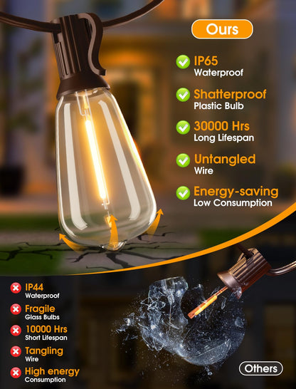 Larkvue string lights — waterproof and dimmable with retro Edison bulbs 2700K