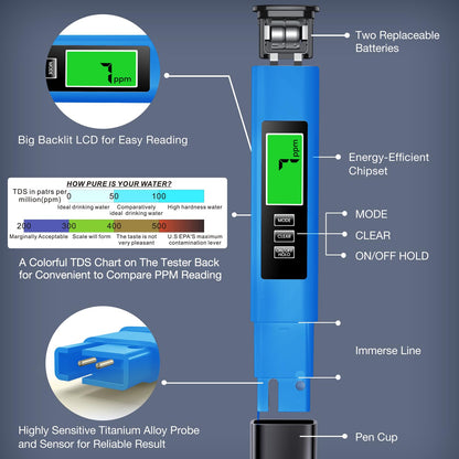 Lab supply — 4 in 1 TDS meter with temperature measurement and high accuracy 0-9990 ppm