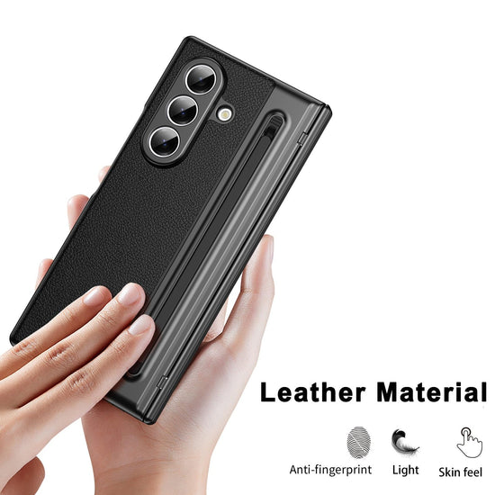 HOULEE for Samsung Galaxy Z Fold 7 Case with Built-in Screen Protector & Hinge Protection and S Pen, Premium Leather All-Inclusive Protective Phone Cover for Galaxy Z Fold 7- Black