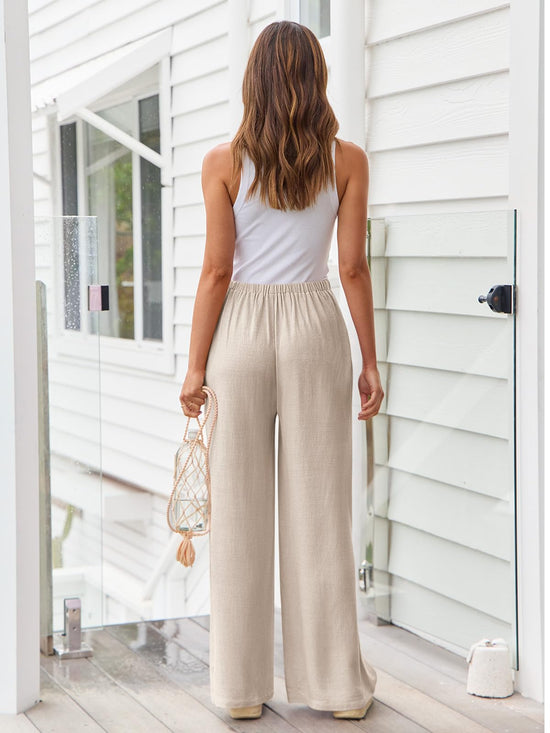 LILLUSORY women's linen palazzo pants — flowy wide leg with pockets