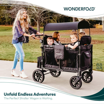 Wonderfold W4 Luxe stroller — collapsible wagon with 4 seats and sun canopy