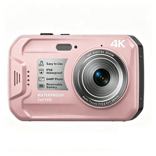 Cámara subacuática 4K de 64 MP, enfoque automático, visualización IPS HD, zoom digital 16X, cámara digital flotante impermeable, 16 pies, incluye tarjeta de 16 GB para surf, esnórquel, natación, color